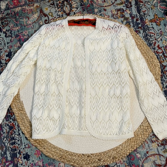 Cardigan Sweater Vintage Crochet Vienna Lace Open Sheer Mesh Top B1 - Picture 9 of 16